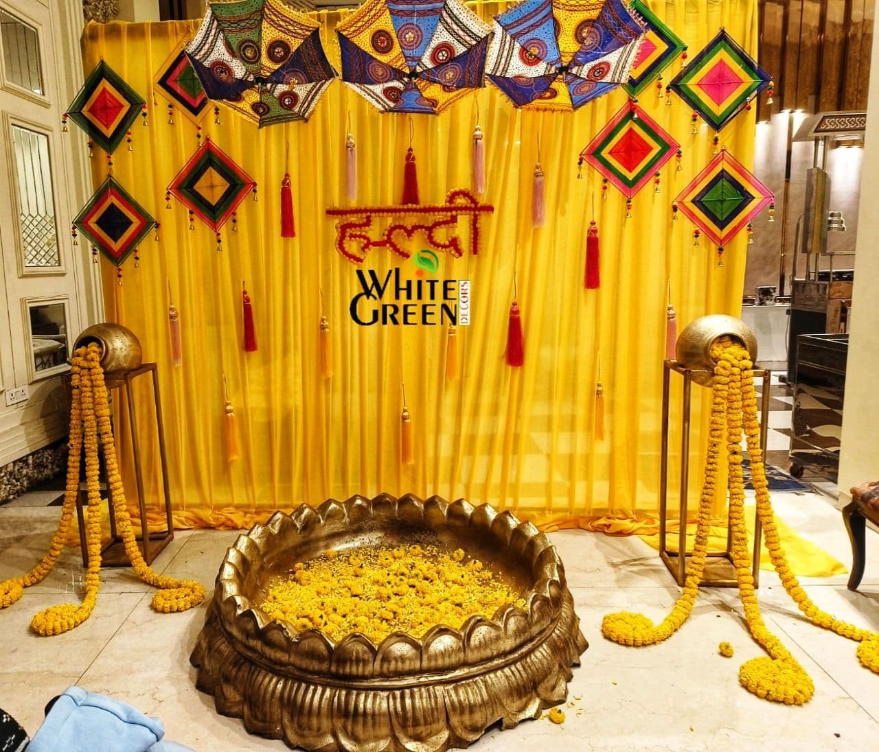 Traditional Yellow Haldi Backdrop Setup