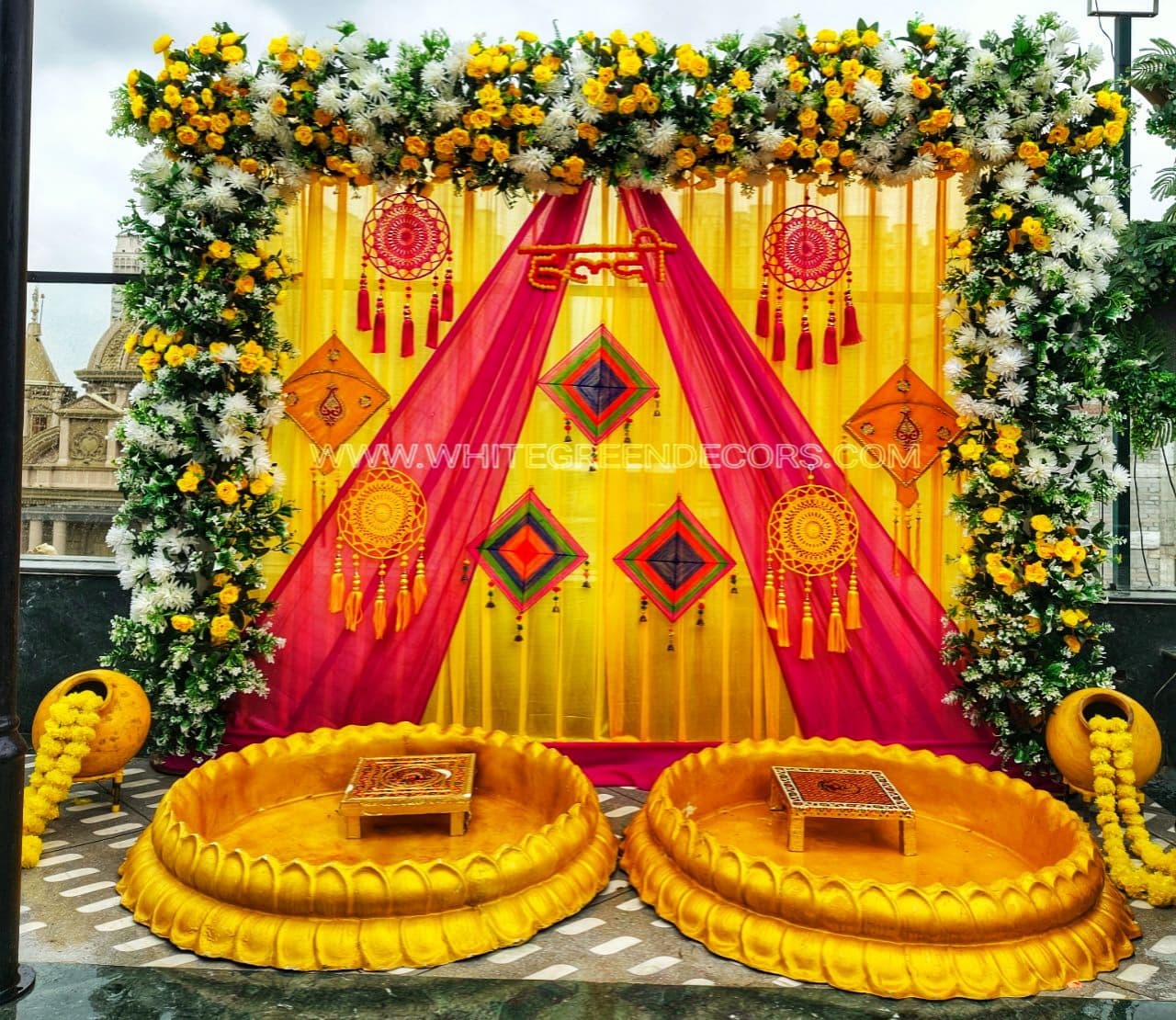 Grand Floral Haldi Tub Setup