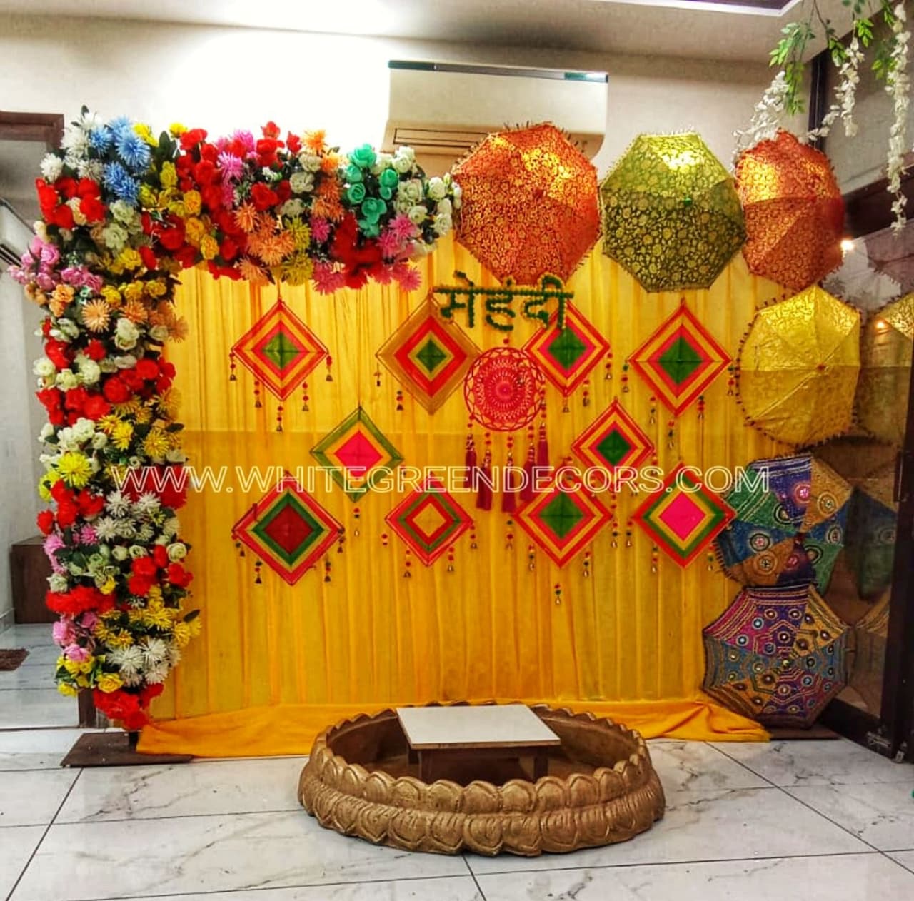 Colorful Punjabi Haldi Backdrop Setup