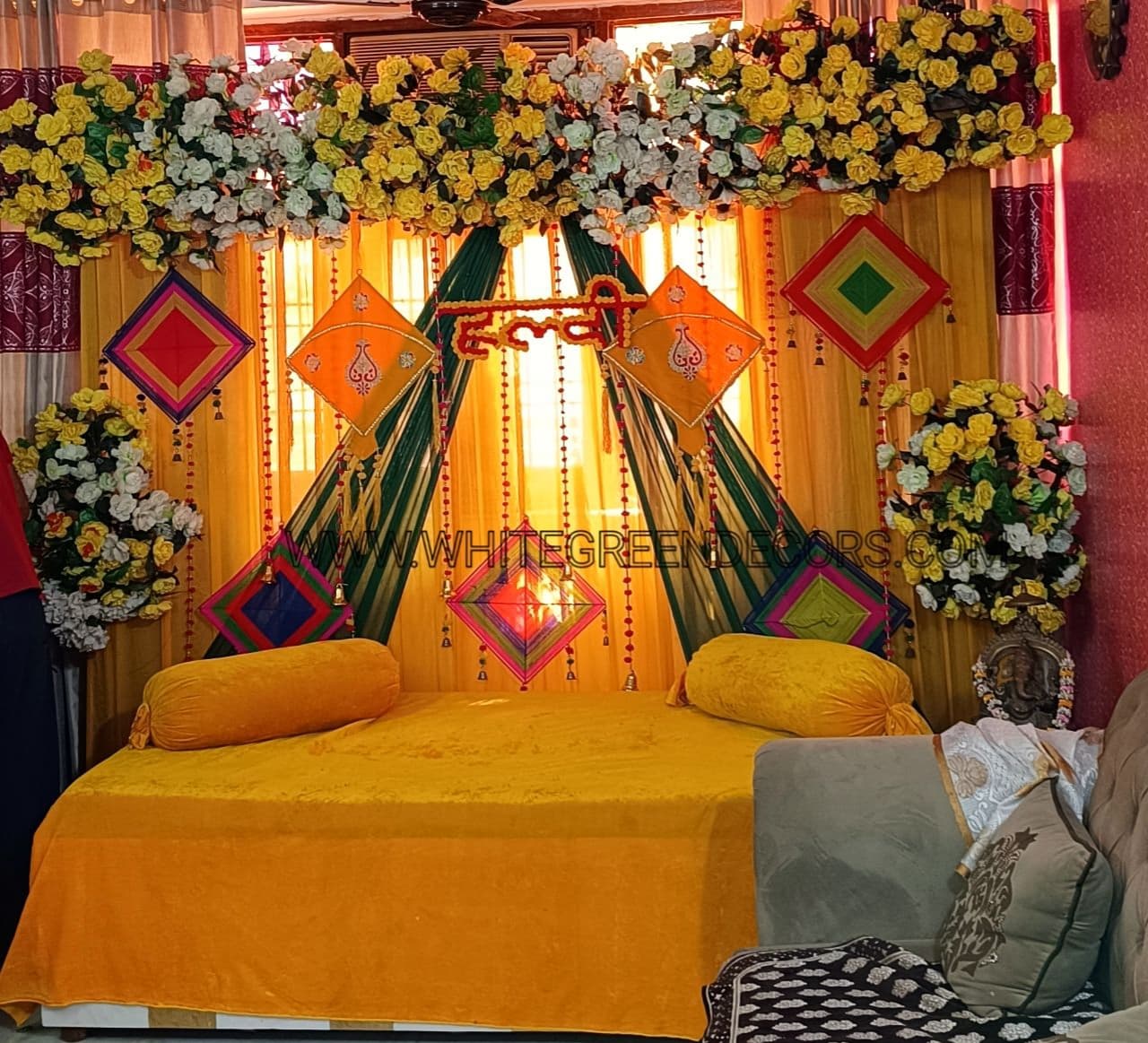 Elegant Haldi Lounge Backdrop Setup