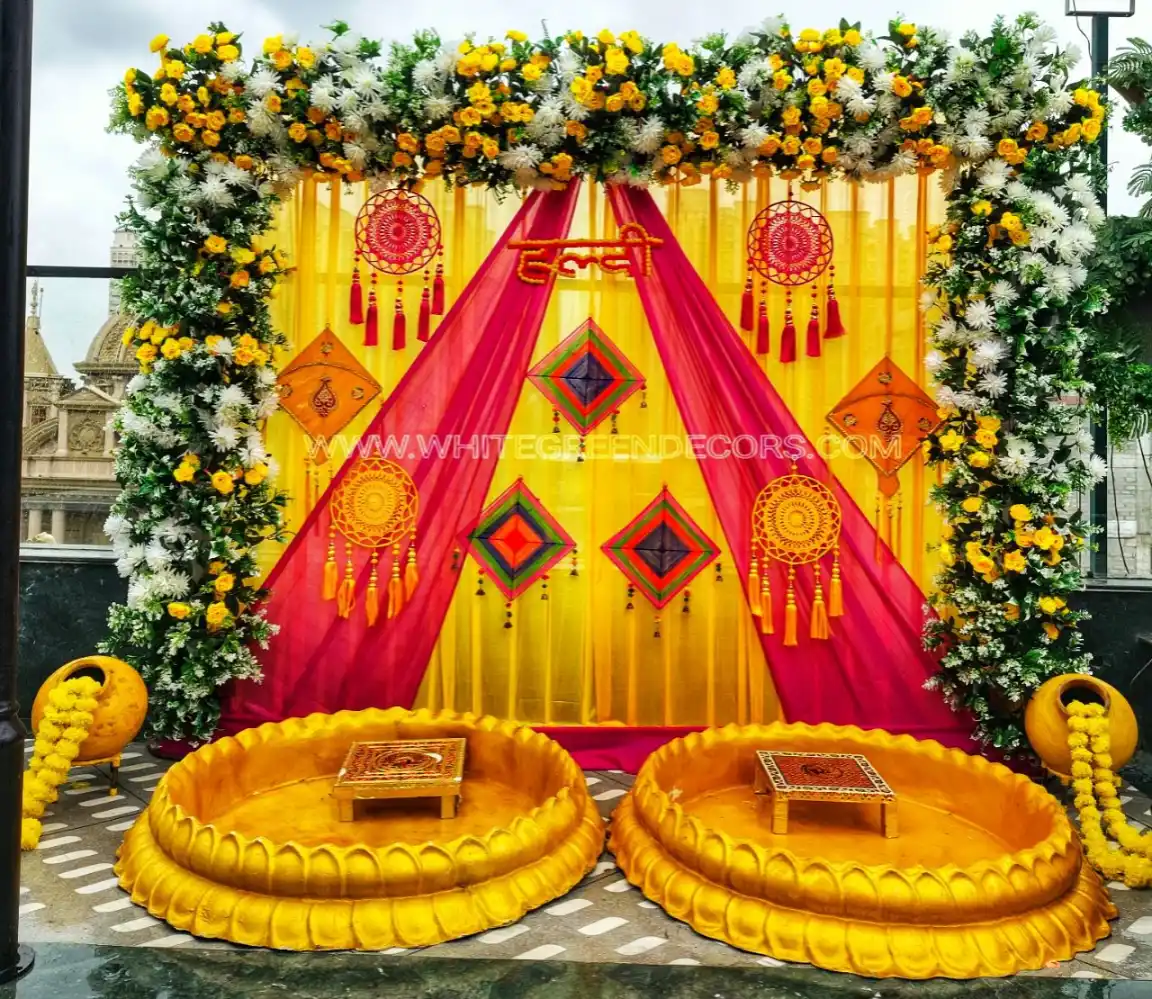 Grand Floral Haldi Tub Setup