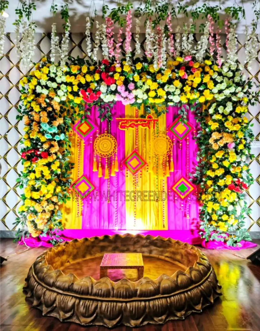 Luxury Floral Haldi Backdrop Setup